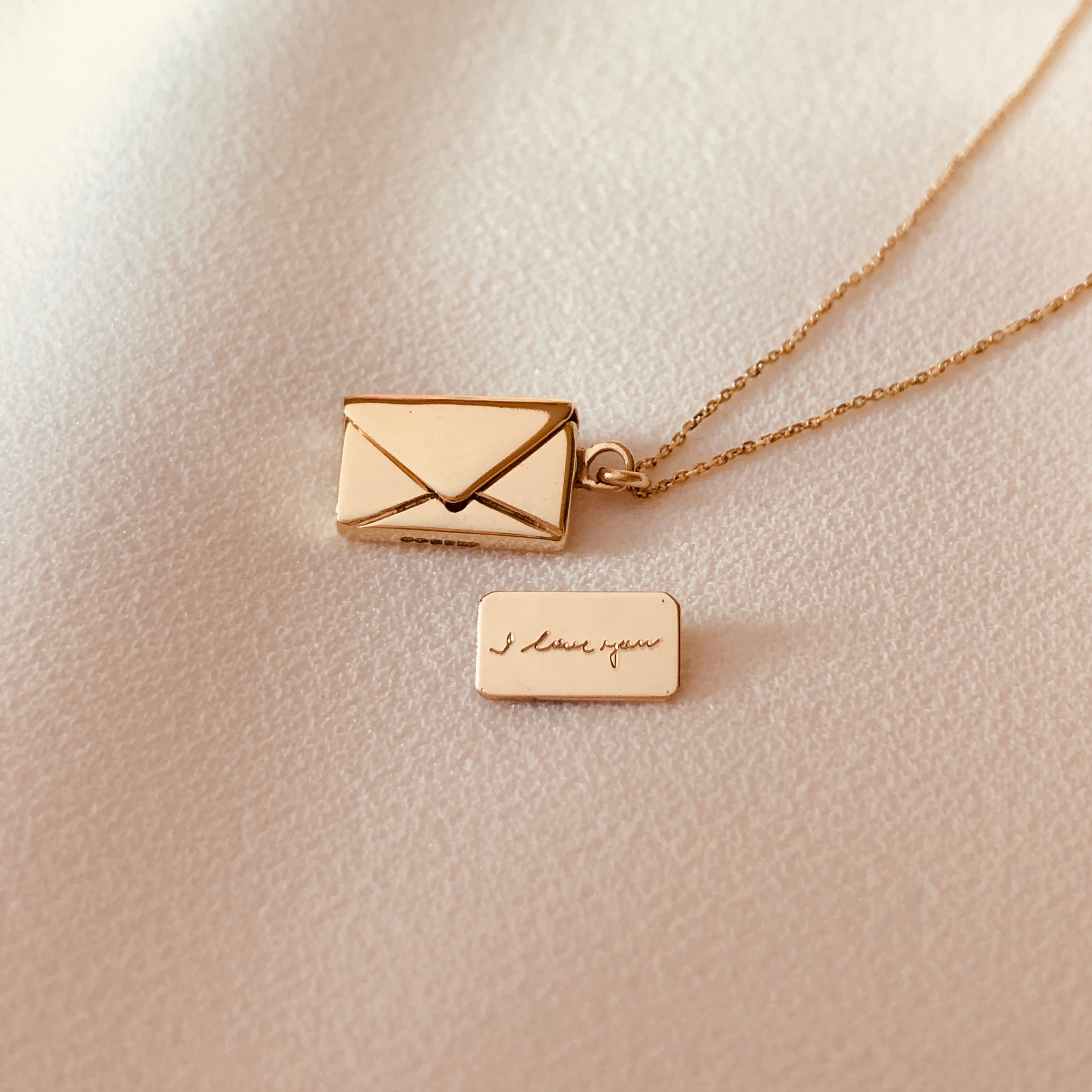 'I love you' Signature Envelope Necklace - 9ct Gold