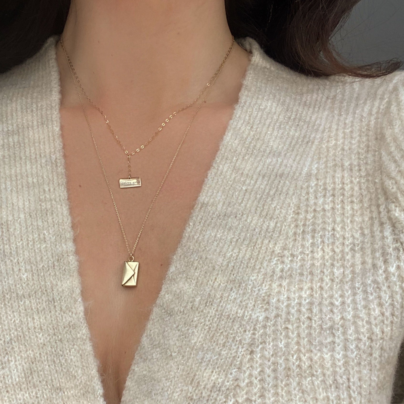 'I love you' Signature Envelope Necklace - 9ct Gold
